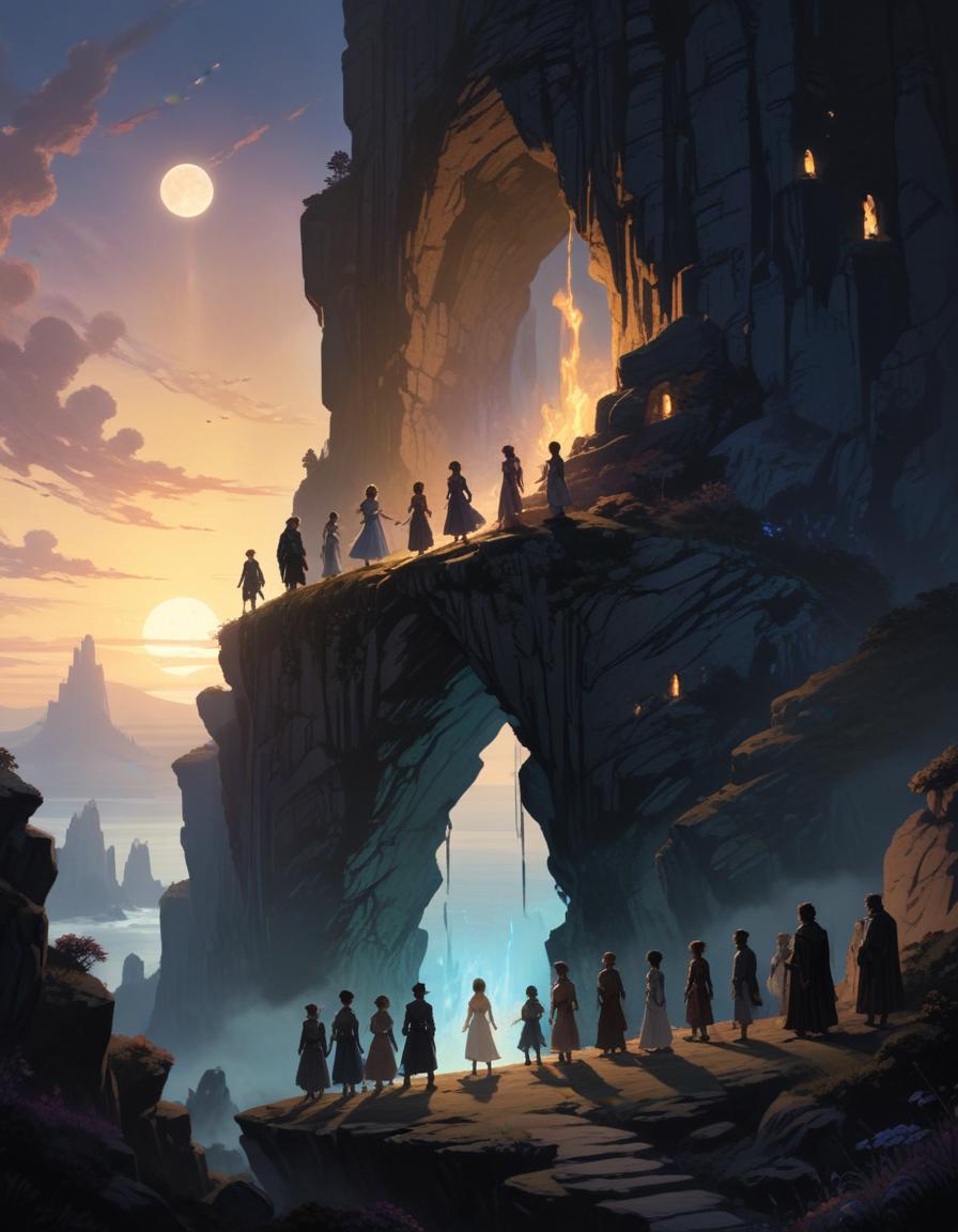 Diverse characters at distance by portal